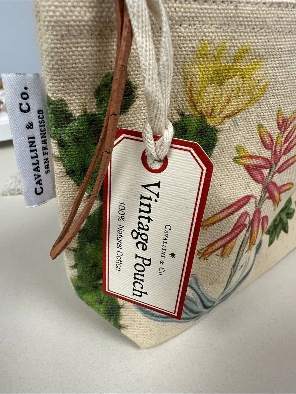 Cavallini & Co Cacti & Succulents natural ivory green vintage pouch 100% cotton